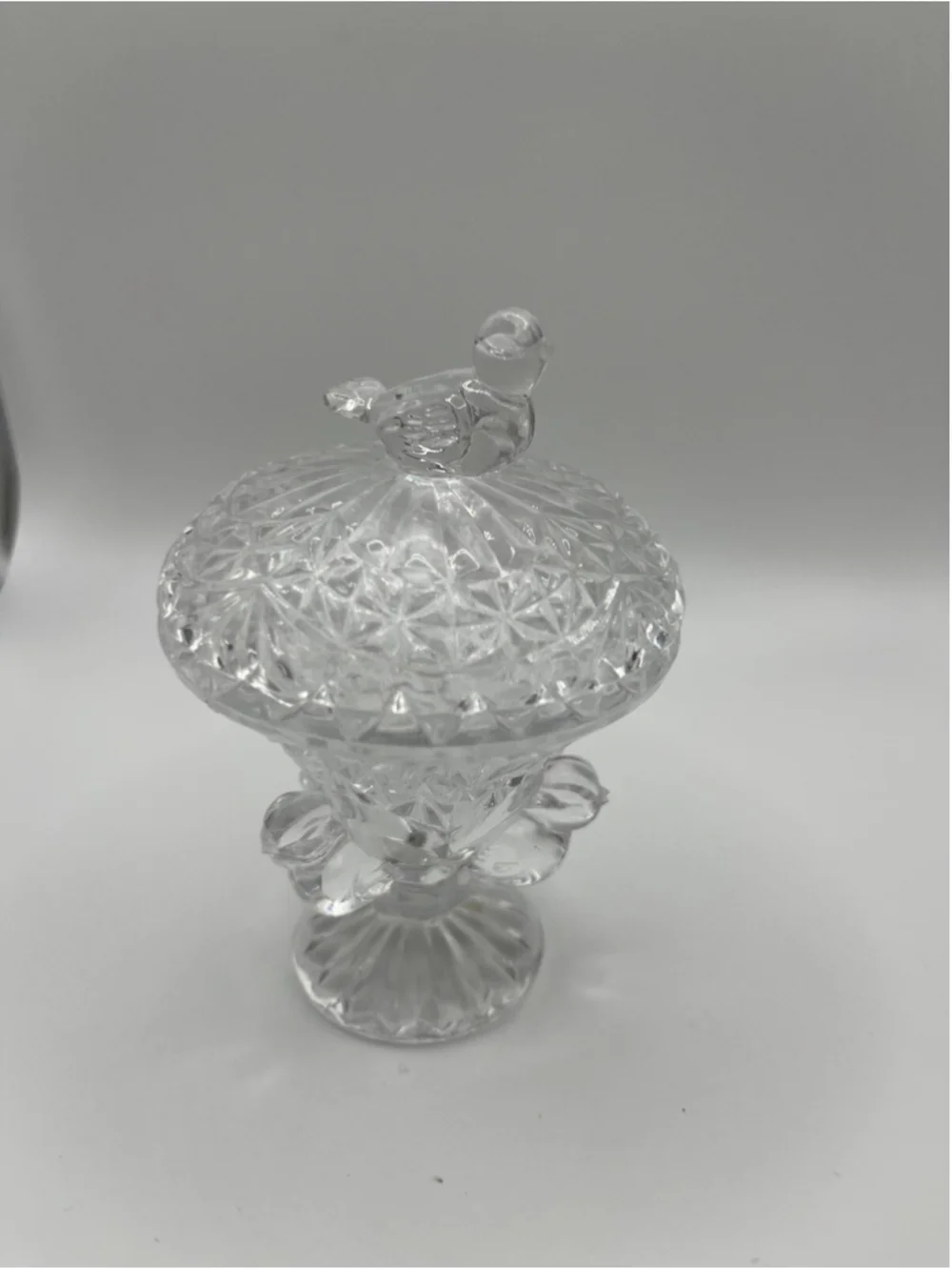 Vintage Hofbauer Byrdes Small Covered Bird Bath Pedestal Trinket Dish Crystal